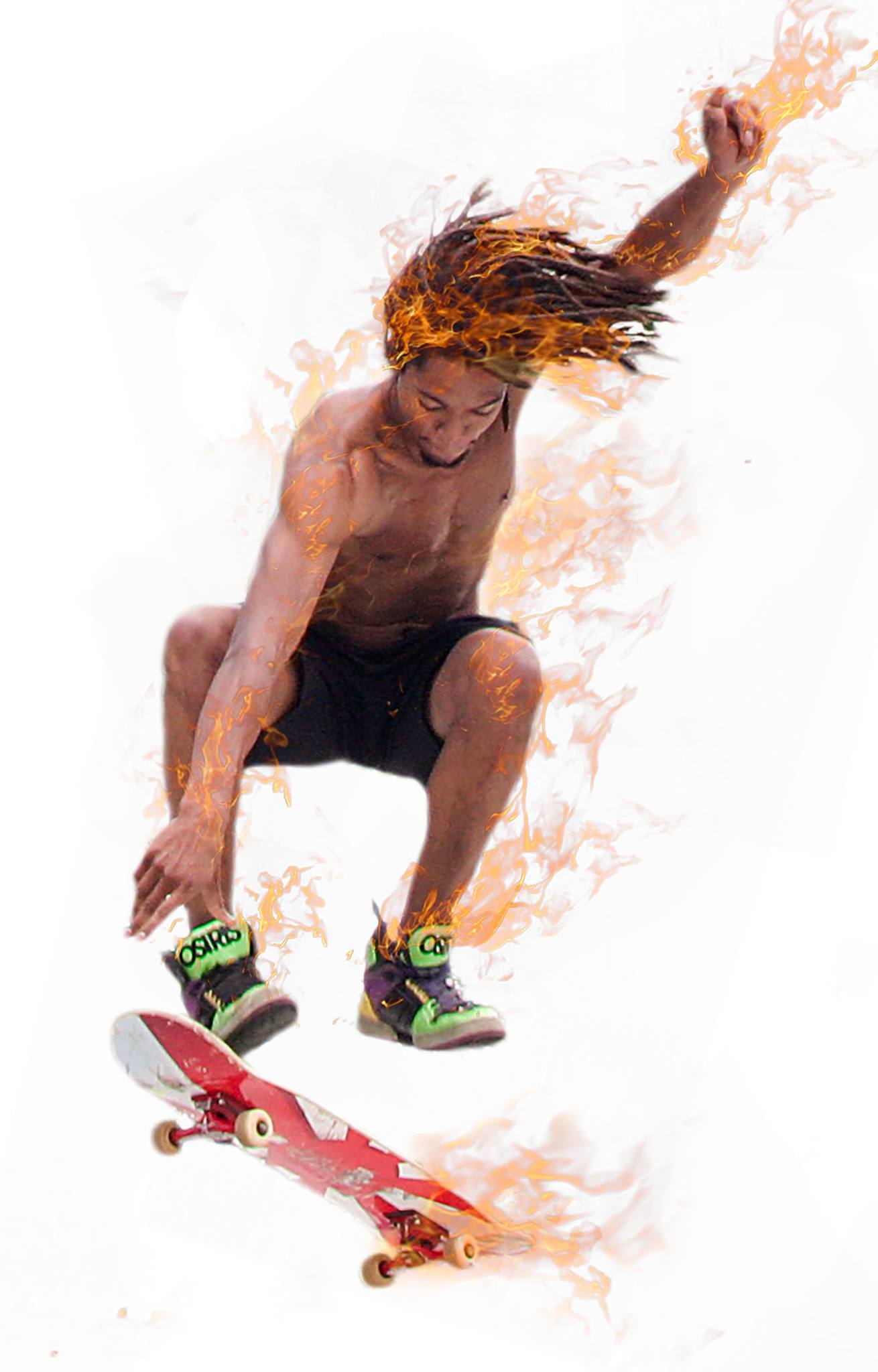 Nick May skating with fire effects