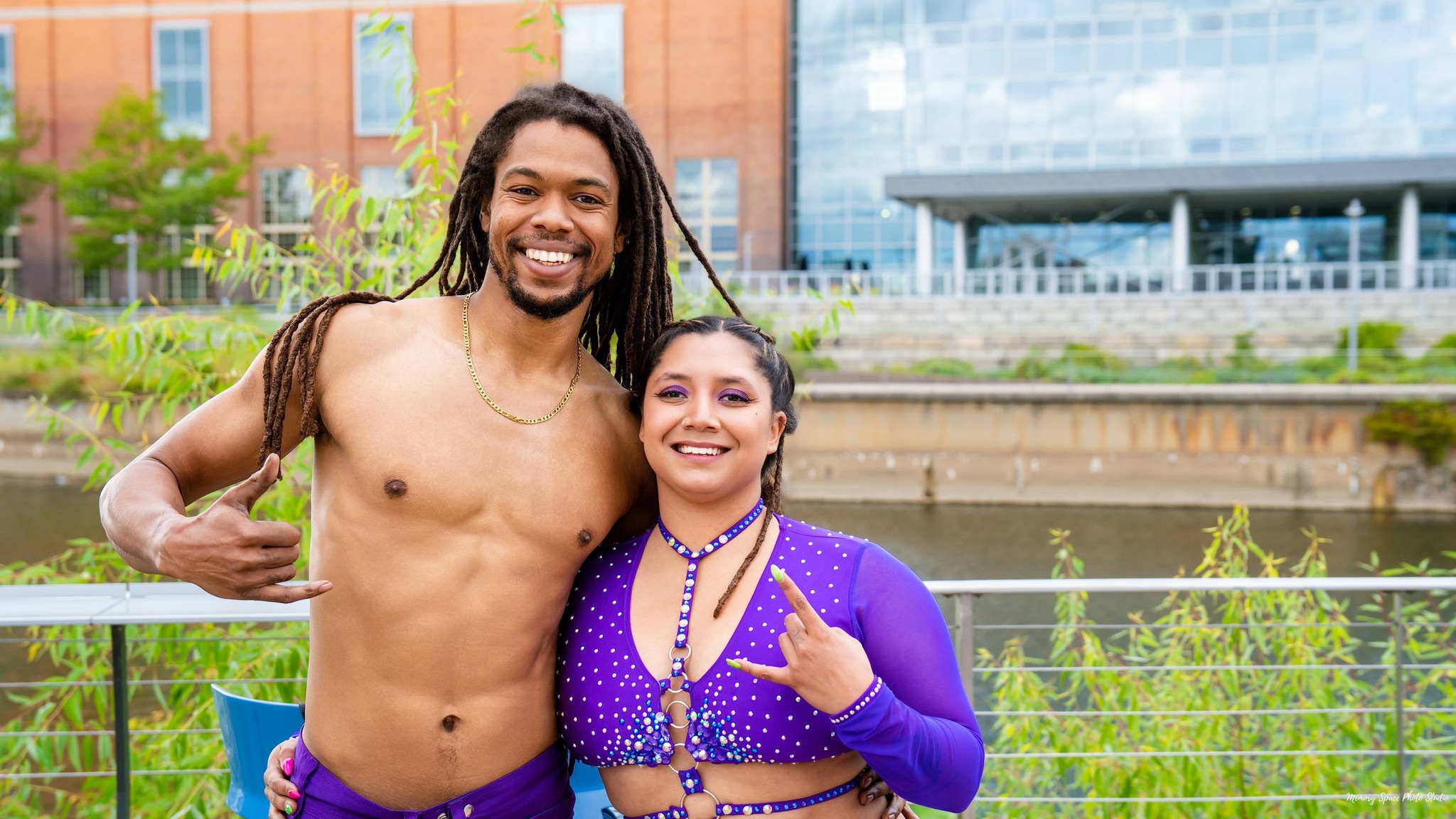 Nick May and performer duo at outdoor venue