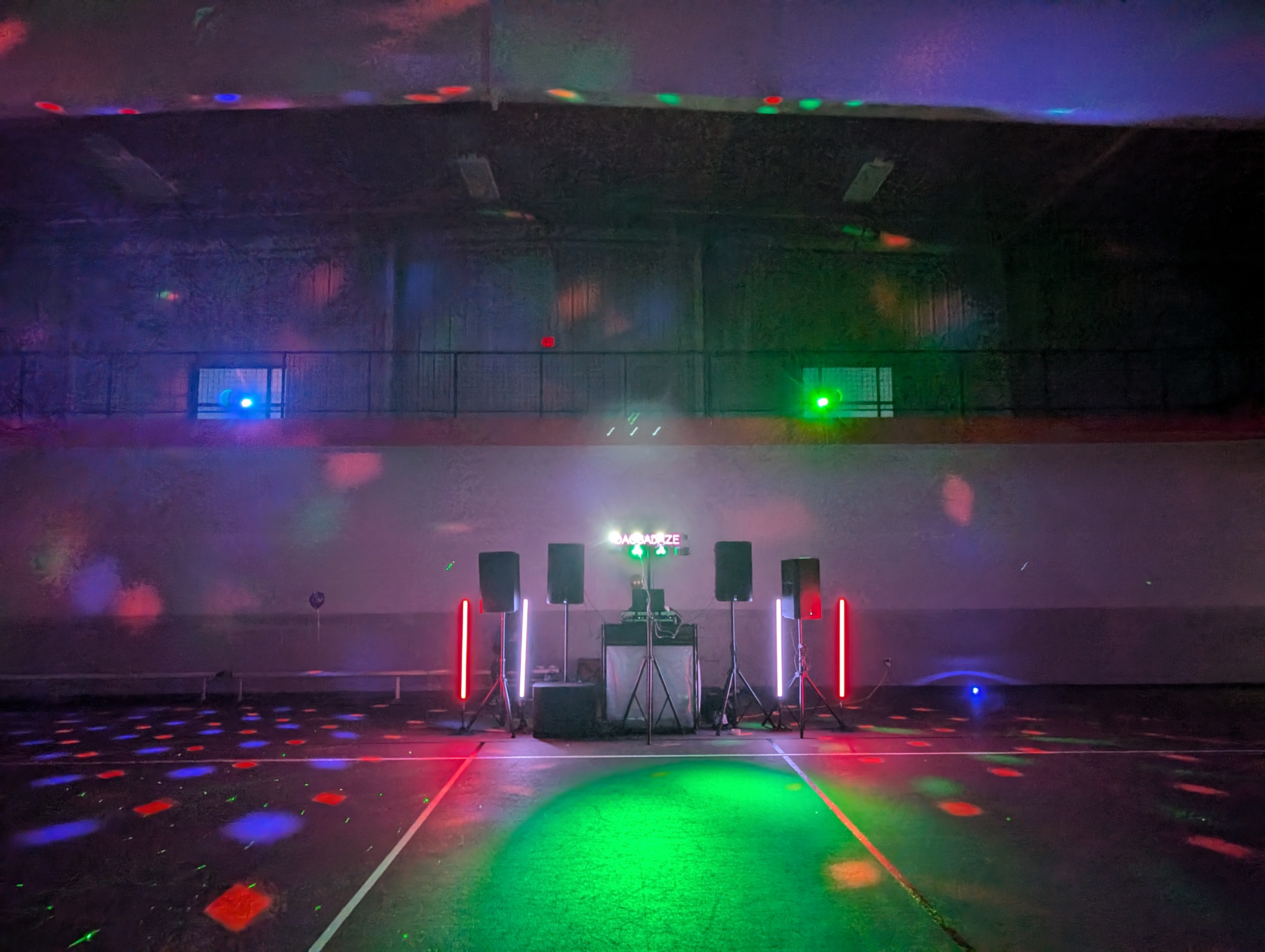 Nick May DJ setup with lights and fog
